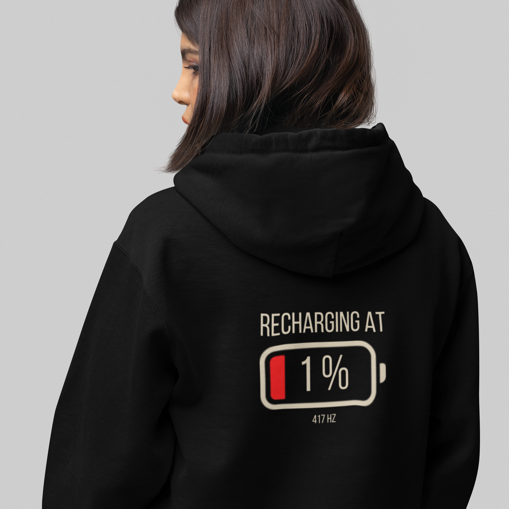 Soft Frequencies™ 417 Hz Hoodie — “Energetically Unavailable” | Recharging at 1 %