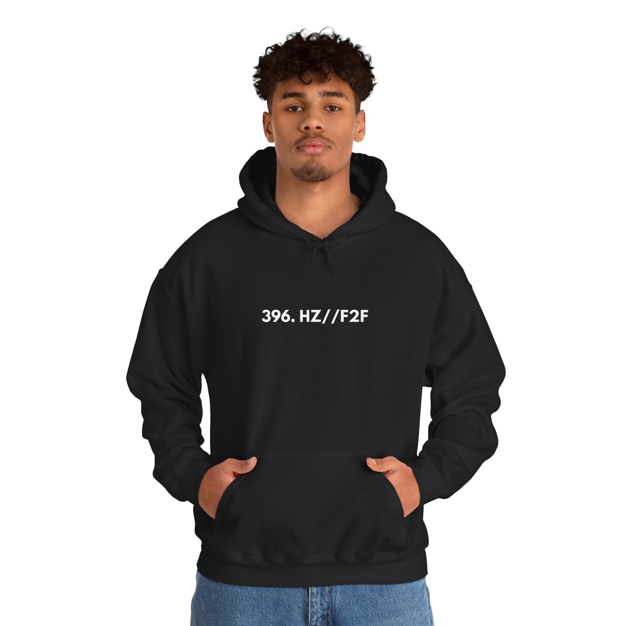 Man wearing 396 Hz F2F Hoodie Front