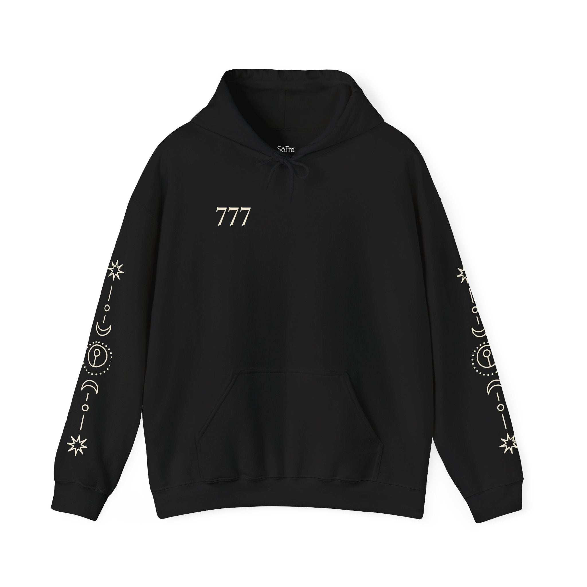 777 Angel Number Hoodie – Eclipse Black | Spiritual Streetwear Frequencywear™