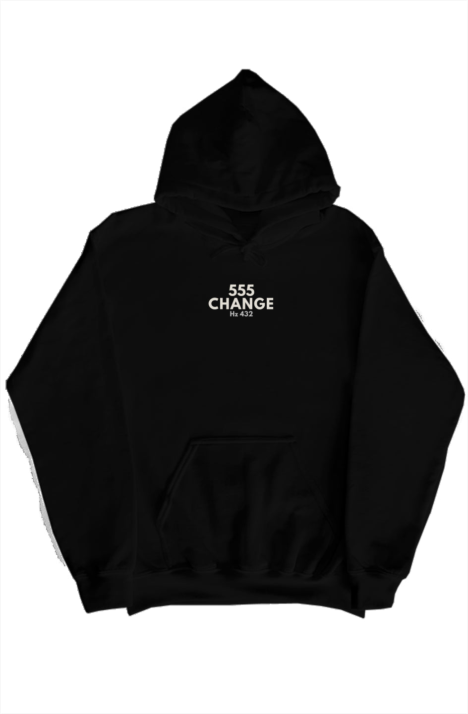 Black 555 CHANGE Hoodie with Hz 432 text in cream print – Soft Frequencies™
