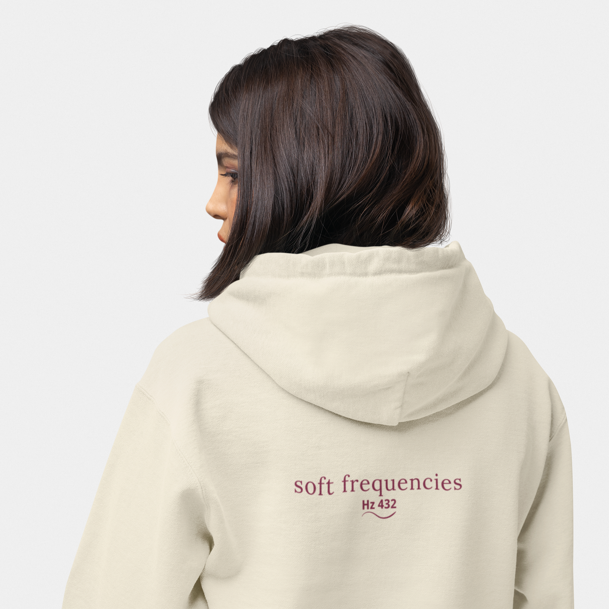 Back of Solace white 555 Shift Hoodie with angel number detail — relaxed hip fit, spiritually aligned design

