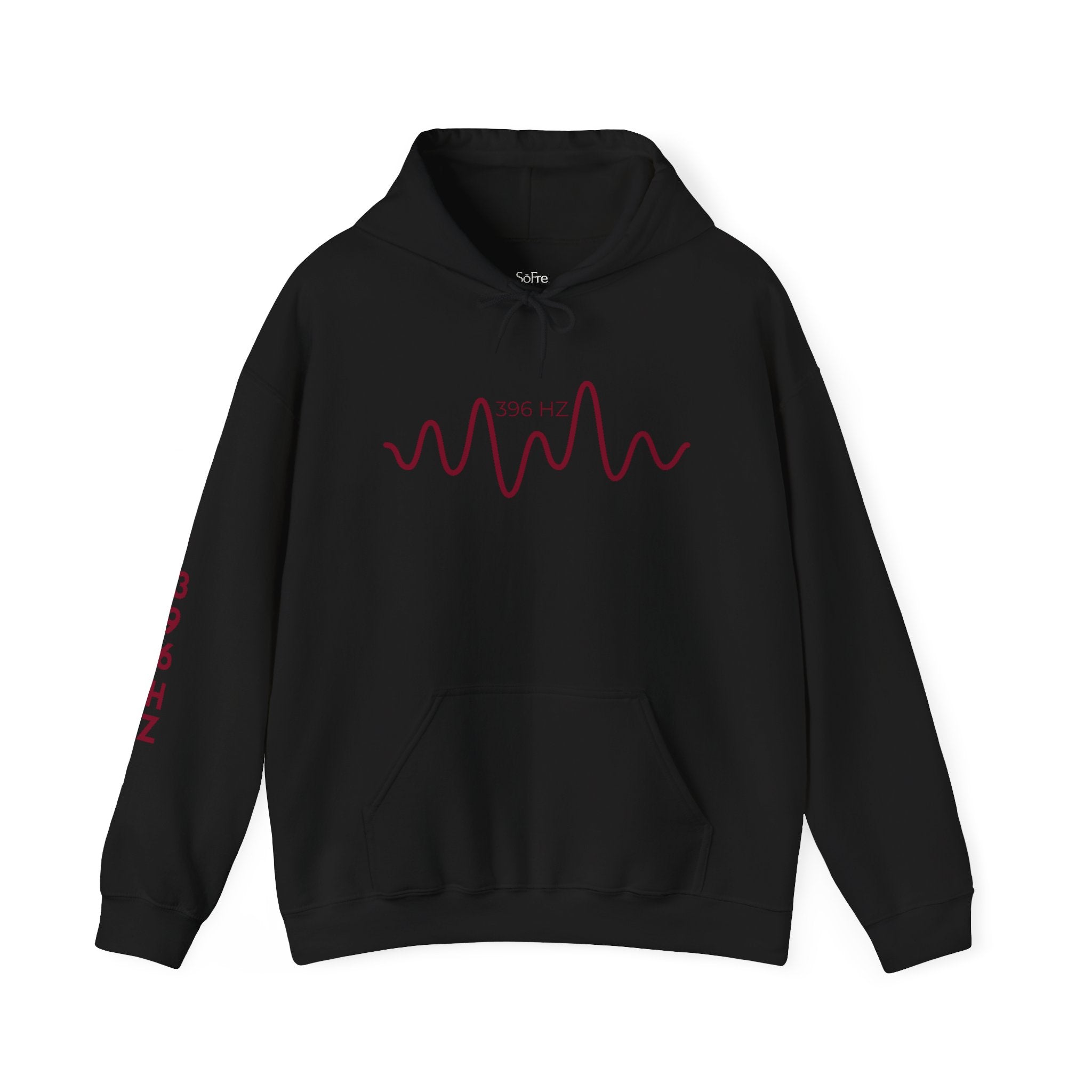 Black hoodie with red root chakra design 