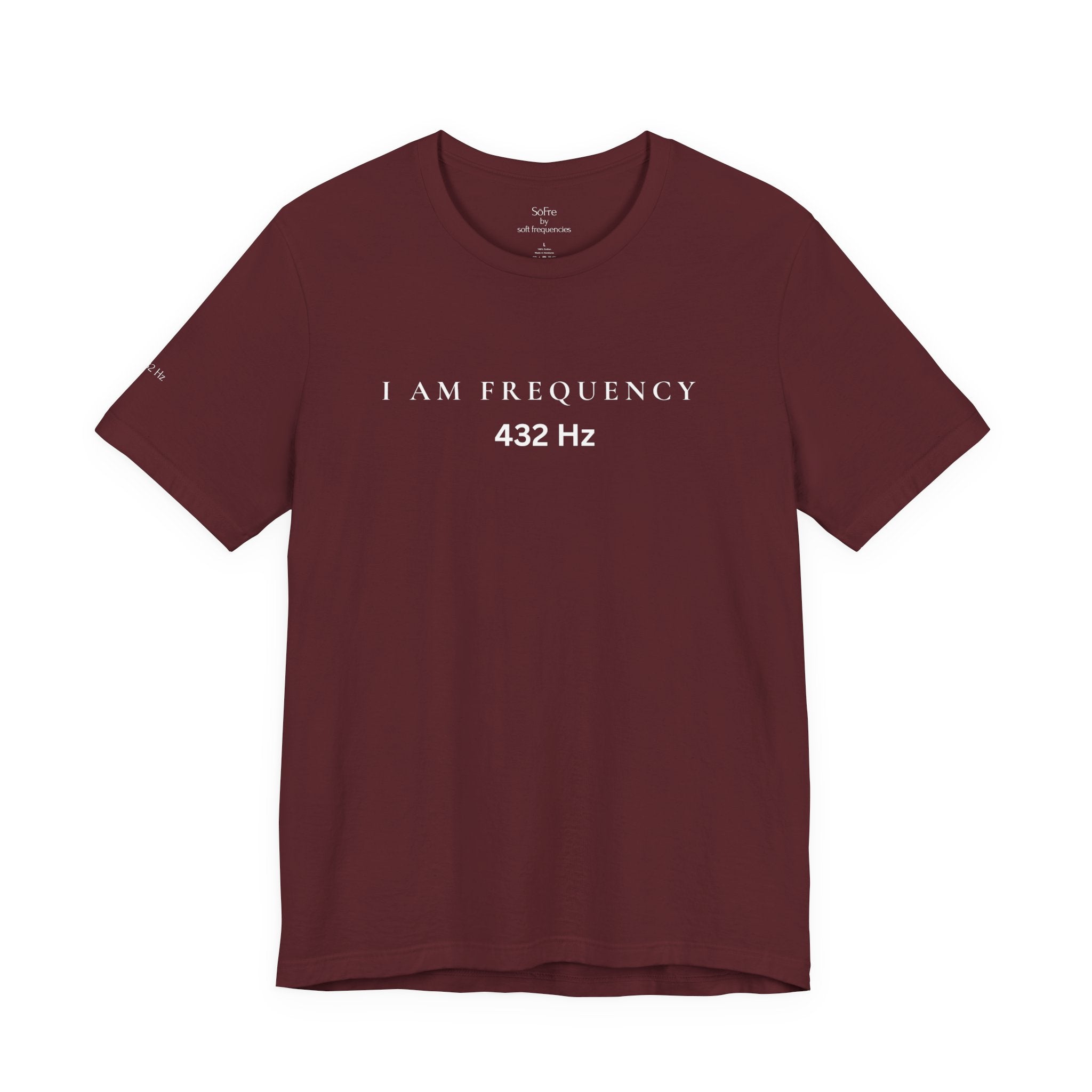 Bay  t-shirt with 'I AM FREQUENCY 432 Hz' text on a white background