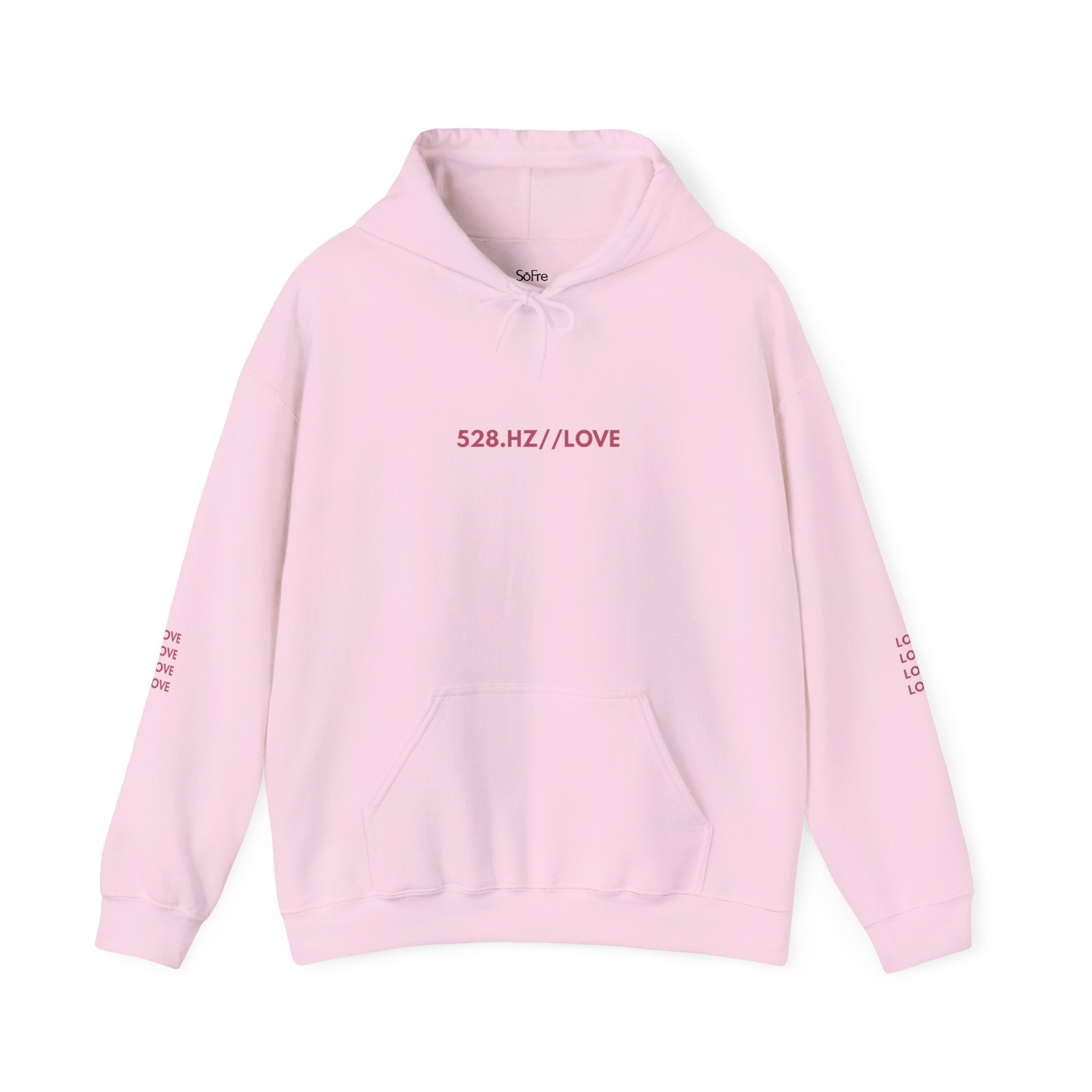 Front view – 528.HZ//LOVE  Hoodie cryptic frequency code.