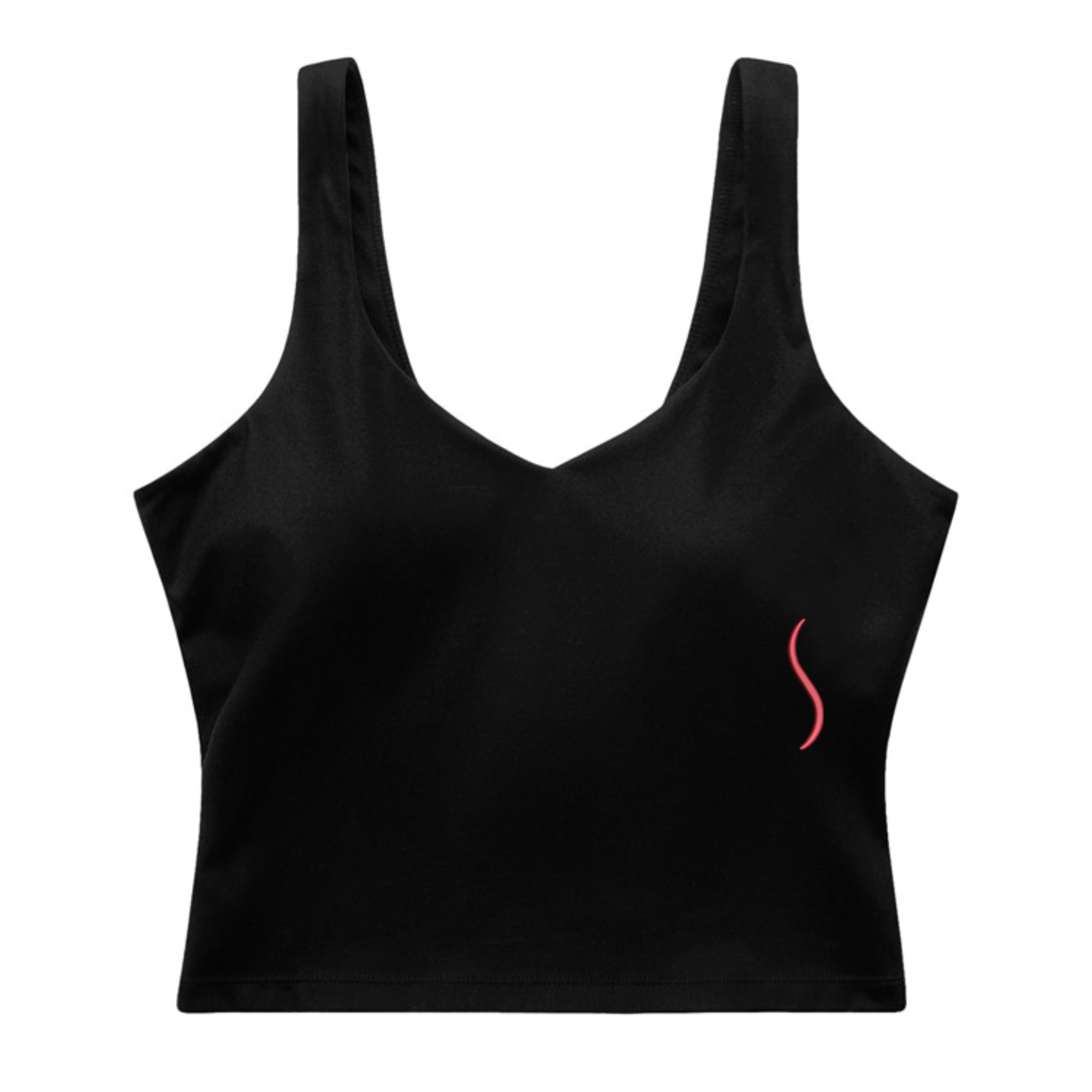 Front and back views of black SōFre crop tank featuring 396 Hz root chakra symbol and soft wave mark in cranberry red.