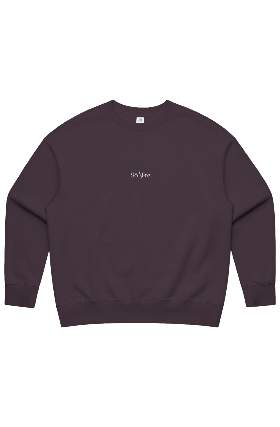 Front view of Bay-colored crewneck with SōFre minimalist logo, designed for elevated calm and everyday frequencywear™.
